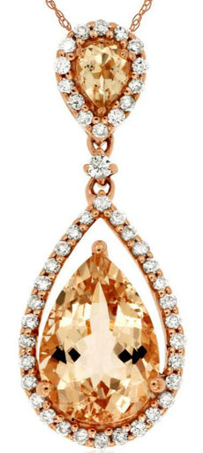 1.85CT DIAMOND & AAA MORGANITE 14K ROSE GOLD PEAR SHAPE & ROUND FLOATING PENDANT