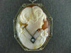 ANTIQUE LARGE .07CT DIAMOND CLASSIC LADY FLOWER CAMEO PIN PENDANT #21437