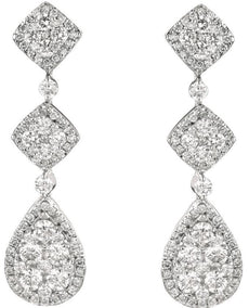 LARGE 2.50CT DIAMOND 14K WHITE GOLD 3D CLASSIC SQUARE TEAR DROP HANGING EARRINGS