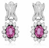 ESTATE 1.22CT DIAMOND & AAA PINK SAPPHIRE 14KT WHITE GOLD FLOWER HALO EARRINGS