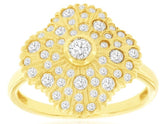 LARGE .60CT DIAMOND 14K YELLOW GOLD MULTI ROW ETOILE FLORAL GEOMETRICAL FUN RING