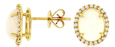3.75CT DIAMOND & AAA OPAL 14K YELLOW GOLD OVAL & ROUND HALO FLOWER STUD EARRINGS