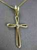 ANTIQUE .12CT DIAMOND 14KT YELLOW GOLD SOLITAIRE CROSS PENDANT & CHAIN #480