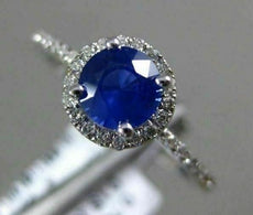 ESTATE .92CT DIAMOND & AAA SAPPHIRE 14K WHITE GOLD 3D ROUND HALO ENGAGEMENT RING