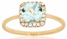 .96CT DIAMOND & AAA AQUAMARINE 14K ROSE GOLD CUSHION SQUARE HALO ENGAGEMENT RING