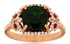 LARGE 2.35CT DIAMOND & AAA GREEN GARNET 14KT ROSE GOLD CUSHION & ROUND FUN RING