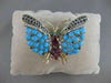 ANTIQUE LARGE DIAMOND RUBY SAPPHIRE TURQUOISE 14K W&Y GOLD BUTTERFLY PIN #2187