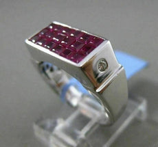 ESTATE 2.88CT DIAMOND & AAA RUBY 18KT WHITE GOLD 3D ETOILE RECTANGULAR MENS RING
