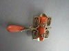 ANTIQUE .14CT ROSE CUT DIAMOND 18KT Y GOLD CORAL & BLACK ENAMEL PIN BROOCH #1892