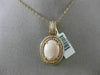 ESTATE LARGE .28CT DIAMOND & PINK AGATE 14K TWO TONE GOLD ROPE OVAL HALO PENDANT