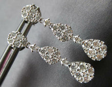 1.57CT DIAMOND 18KT WHITE GOLD 3D CLUSTER INVISIBLE TEAR DROP HANGING EARRINGS