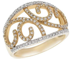 WIDE .47CT DIAMOND 14KT YELLOW GOLD OPEN FILIGREE SEMI ETERNITY ANNIVERSARY RING