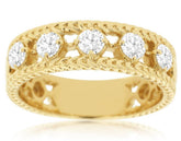 WIDE .70CT DIAMOND 14KT YELLOW GOLD 3D FILIGREE 5 STONE WEDDING ANNIVERSARY RING