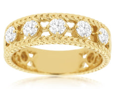 WIDE .70CT DIAMOND 14KT YELLOW GOLD 3D FILIGREE 5 STONE WEDDING ANNIVERSARY RING