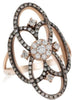 ESTATE WIDE .70CT WHITE & CHOCOLATE FANCY DIAMOND 14K ROSE GOLD FLOWER LOVE RING
