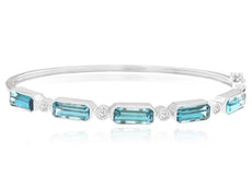 8.16CT DIAMOND & AAA BLUE TOPAZ 14K WHITE GOLD 3D BEZEL ETERNITY BANGLE BRACELET