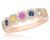ESTATE .84CT DIAMOND & AAA MULTI COLOR SAPPHIRE 14K ROSE GOLD ROUND HEXAGON RING