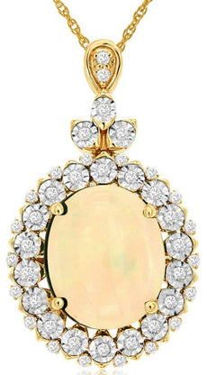 3.25CT DIAMOND & AAA OPAL 14KT YELLOW GOLD 3D OVAL & ROUND HALO FLOWER PENDANT