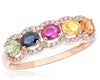 ESTATE 1.35CT DIAMOND & AAA MULTI COLOR SAPPHIRE 14K ROSE GOLD OVAL & ROUND RING