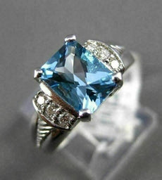 ESTATE 1.42CT DIAMOND & AAA BLUE TOPAZ 14K WHITE GOLD FILIGREE ENGAGEMENT RING