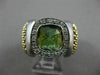 ESTATE LARGE 3.16CT DIAMOND & AAA GREEN AMETHYST 14KT 2 TONE GOLD 3D SQUARE RING