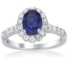 2.17CT DIAMOND & AAA SAPPHIRE 14K WHITE GOLD OVAL & ROUND FLOWER ENGAGEMENT RING