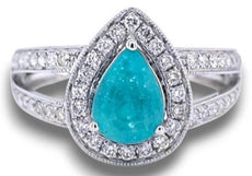 1.8CT DIAMOND & AAA PARAIBA TOURMALINE 18KT WHITE GOLD 3D HALO ENGAGEMENT RING