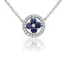 ESTATE .5CT DIAMOND & AAA SAPPHIRE 14K WHITE GOLD CIRCLE OF LIFE FLOWER NECKLACE