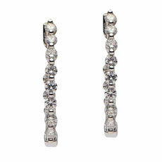 ESTATE .95CT DIAMOND 18KT WHITE GOLD 3D CLASSIC ROUND ELONGATED HANGING EARRINGS