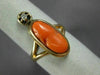 ANTIQUE WIDE .03CT DIAMOND & AAA CORAL 14KT YELLOW GOLD 3D PORTRAIT RING #22349