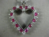 ESTATE LARGE 2.26CT DIAMOND & AAA RUBY 14KT WHITE GOLD OPEN HEART PENDANT #12165