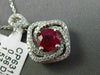 ESTATE LARGE 2.13CT DIAMOND RUBY 18K WHITE GOLD SQUARE SWIRL DOUBLE HALO PENDANT