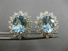 ESTATE LARGE 5.95CT DIAMOND & AQUAMARINE 14KT WHITE GOLD 3D OVAL FLOWER EARRINGS