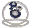 ESTATE WIDE .85CT DIAMOND & AAA SAPPHIRE 14KT WHITE GOLD MULTI FLOWER FUN RING