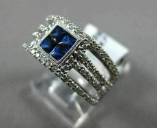 ESTATE 1.03CT ROUND DIAMOND & SAPPHIRE 14KT WHITE GOLD SQUARE HALO PROMISE RING