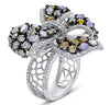 EXTRA LARGE 6.85CT WHITE & MULTI COLOR MULTI SHAPE DIAMOND 18KT WHITE GOLD RING
