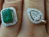 LARGE 2.90CT DIAMOND & AAA EMERALD 14KT WHITE GOLD 3D CLUSTER DOUBLE FINGER RING