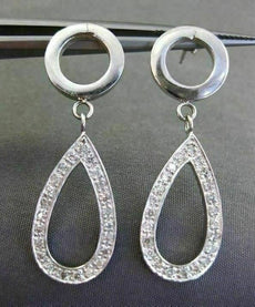 ESTATE .46CT DIAMOND 14KT WHITE GOLD MATTE & SHINY CIRCLE & PEAR SHAPE EARRINGS