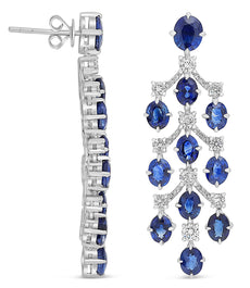 LARGE 9.26CT DIAMOND & AAA SAPPHIRE 14KT WHITE GOLD CHANDELIER HANGING EARRINGS