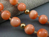 ANTIQUE LONG 14KT YELLOW GOLD BEAD 3D AAA PINK CORAL FILIGREE NECKLACE #25473
