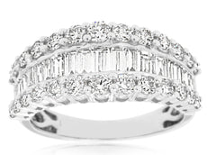 WIDE 2.06CT DIAMOND 14K WHITE EMERALD CUT & ROUND CLASSIC 3 ROW ANNIVERSARY RING
