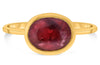 LARGE GIA 2.54CT DIAMOND & AAA RUBY 14KT YELLOW GOLD OVAL BEZEL ENGAGEMENT RING