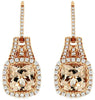 4.70CT DIAMOND & AAA MORGANITE 14KT ROSE GOLD CUSHION & ROUND HANGING EARRINGS