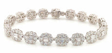8.13CT DIAMOND 18KT WHITE GOLD 3D ROUND & BAGUETTE MULTI FLOWER TENNIS BRACELET