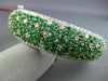 WIDE 10.90CT DIAMOND & COLOMBIAN EMERALD 18K 2 TONE GOLD CLUSTER BANGLE BRACELET