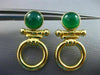 ESTATE GREEN AGATE 14K YELLOW GOLD 3D HANDCRAFTED CIRCLE OF LIFE EARRINGS #25291