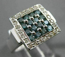 ESTATE LARGE .88CT WHITE & BLUE DIAMONDS 14KT WHITE GOLD SQUARE CLUSTER FUN RING