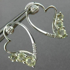 ESTATE .32CT DIAMOND & GREEN AMETHYST 14K WHITE GOLD 3 STONE HEART STUD EARRINGS