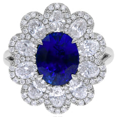 EXTRA LARGE 6.17CT DIAMOND & AAA SAPPHIRE 18K WHITE GOLD 3D OVAL ENGAGEMENT RING