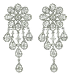 LARGE 16.45CT DIAMOND 18KT WHITE GOLD 3D ROUND & PEAR SHAPE CHANDELIER EARRINGS